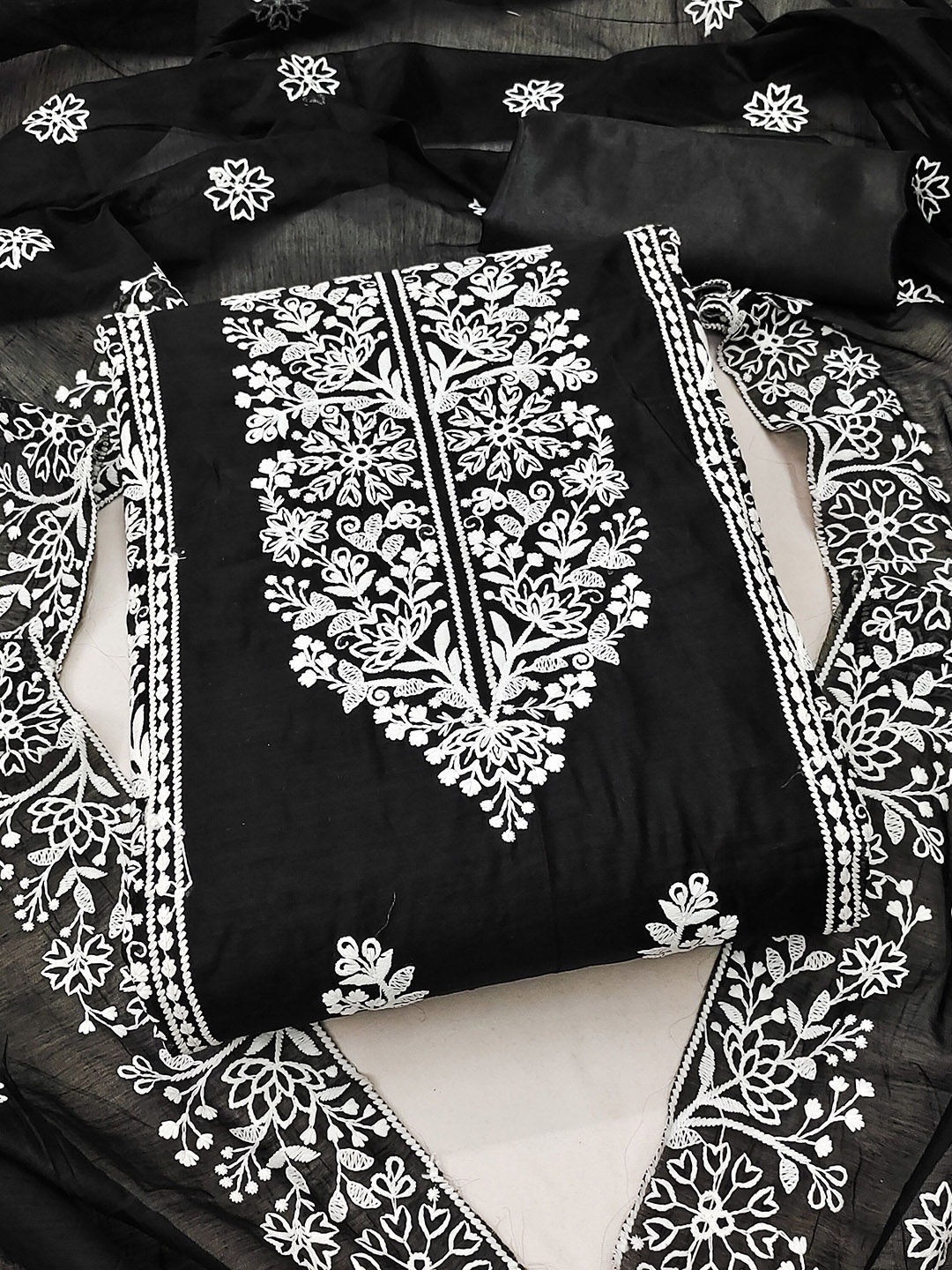 

KALINI Ethnic Motifs Embroidered Unstitched Dress Material, Black
