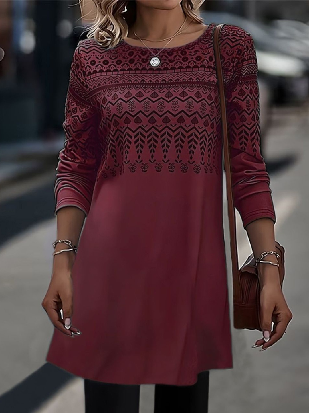 

KPOP Women Ethnic Motifs Print A-Line Dress, Red