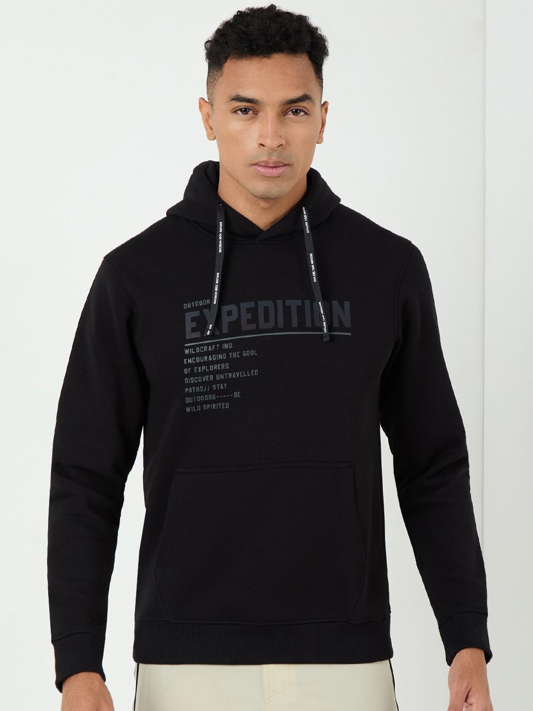 

Wildcraft Men Typography Printed Hood Cotton Pullover Sweatshirt, Black