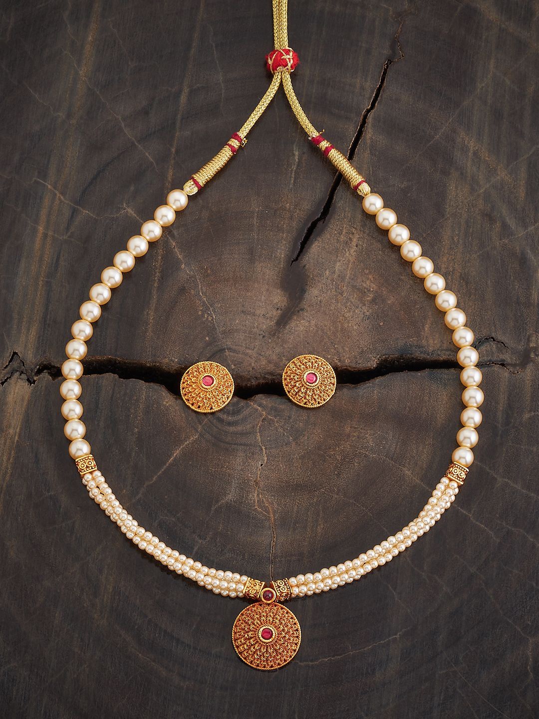 

Kushal's Fashion Jewellery Gold-Plated Stones-Studded & Pearl-Beaded Jewellery Set
