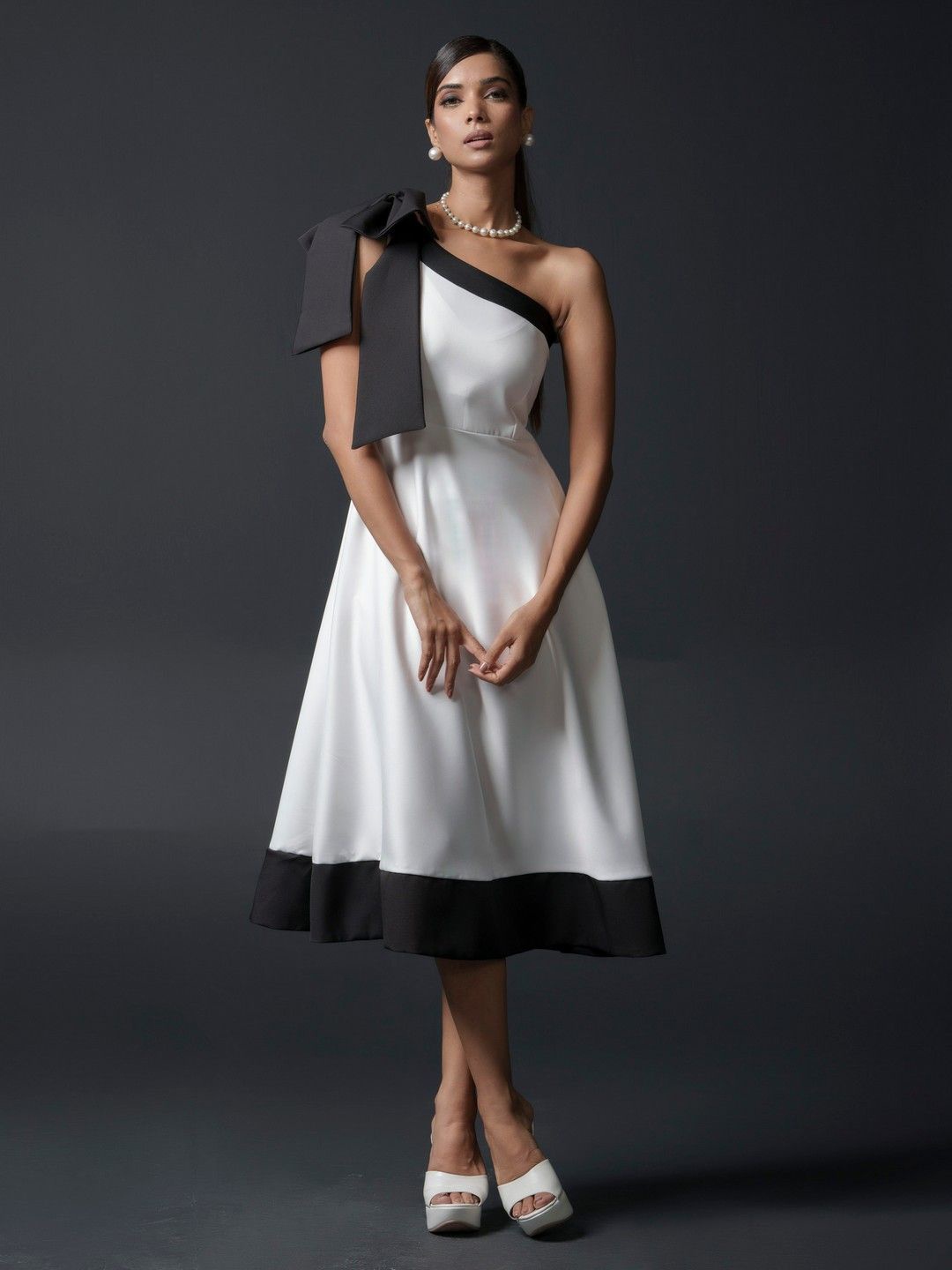 

KINA One Shoulder Fit & Flare Dress, White
