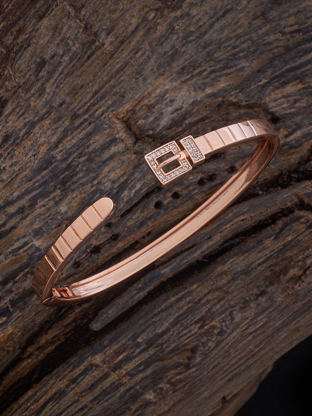 

Kushal's Fashion Jewellery Rose Gold-Plated Cubic Zirconia Studded Kada Bracelet