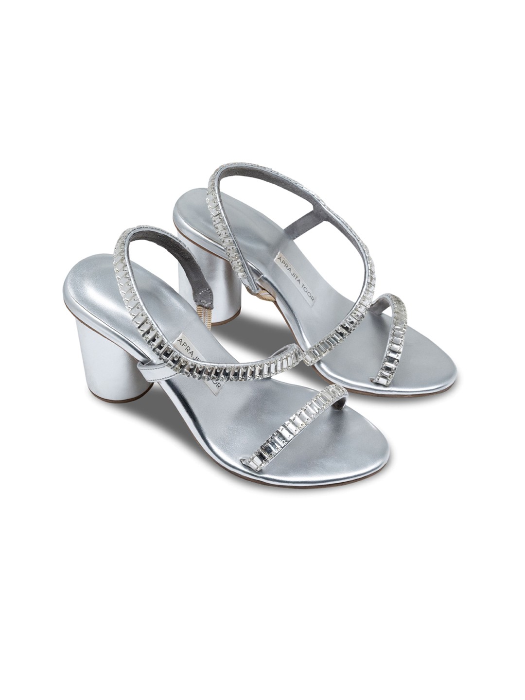 

Aprajita Toor Embellished Party Block Sandals, Silver
