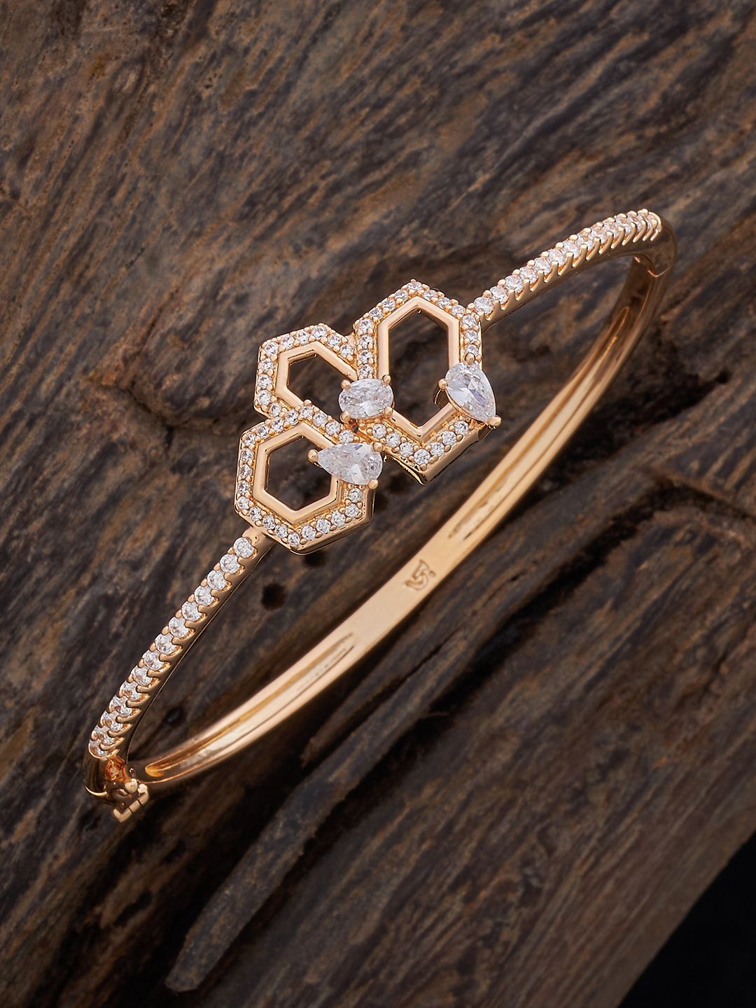 

Kushal's Fashion Jewellery Gold-Plated Cubic Zirconia Studded Kada Bracelet