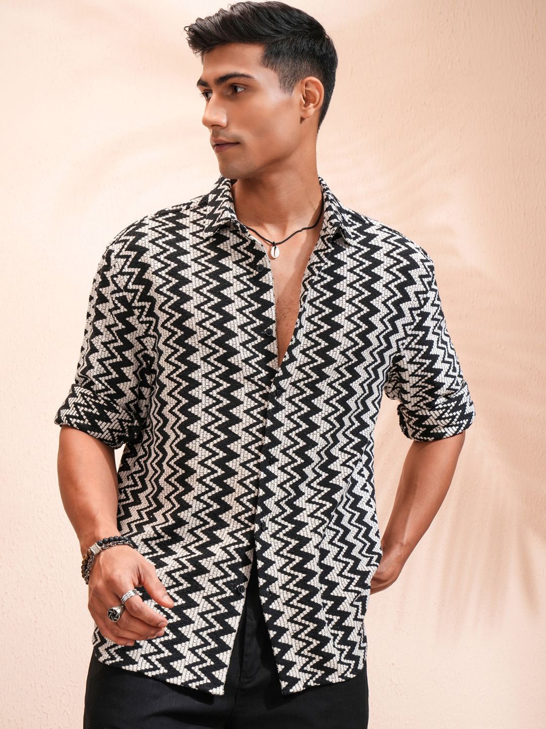 

Highlander Men Crochet Relaxed Shirt, Black
