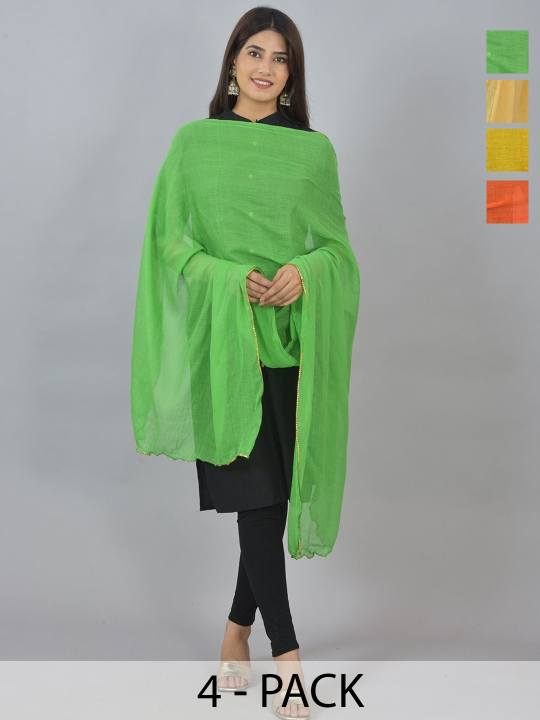 

LA FEMINAE Pack Of 4 Pure Cotton Dupattas, Green