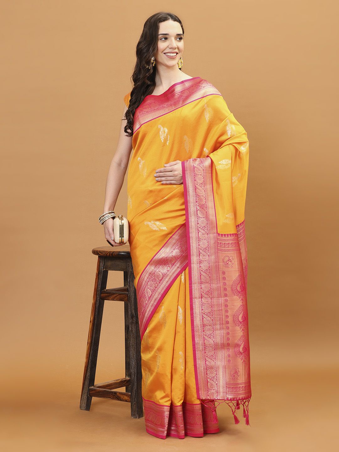 

Meena Bazaar Woven Design Zari Saree, Yellow