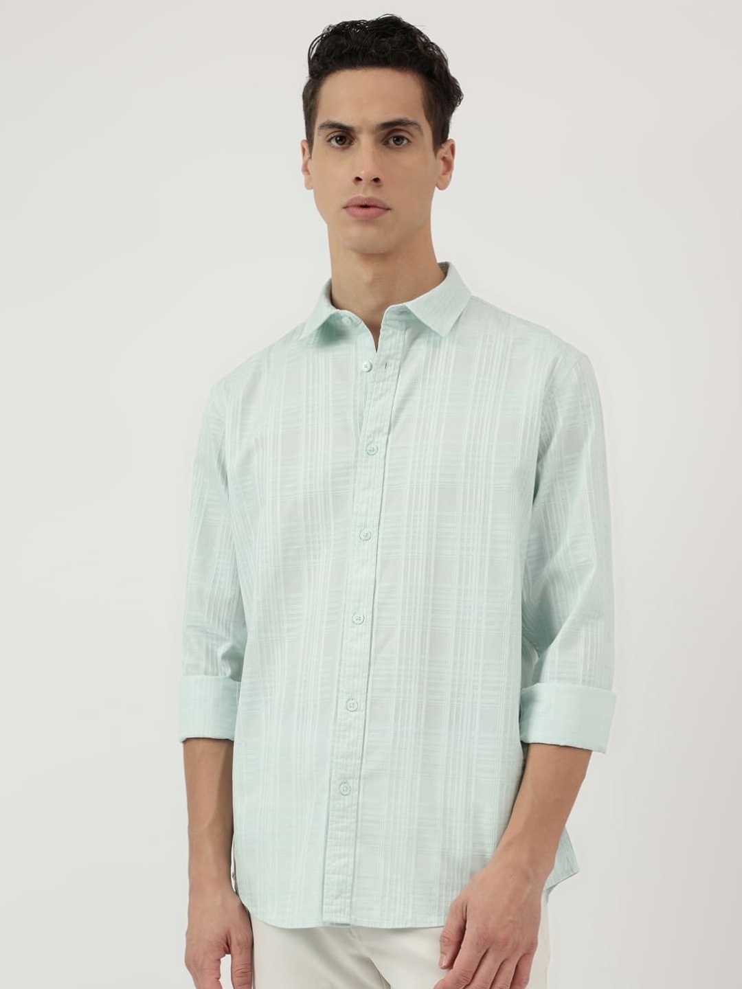 

Marks & Spencer Men Spread Collar Vertical Striped Cotton Relaxed Fit Casual Shirt, Sea green