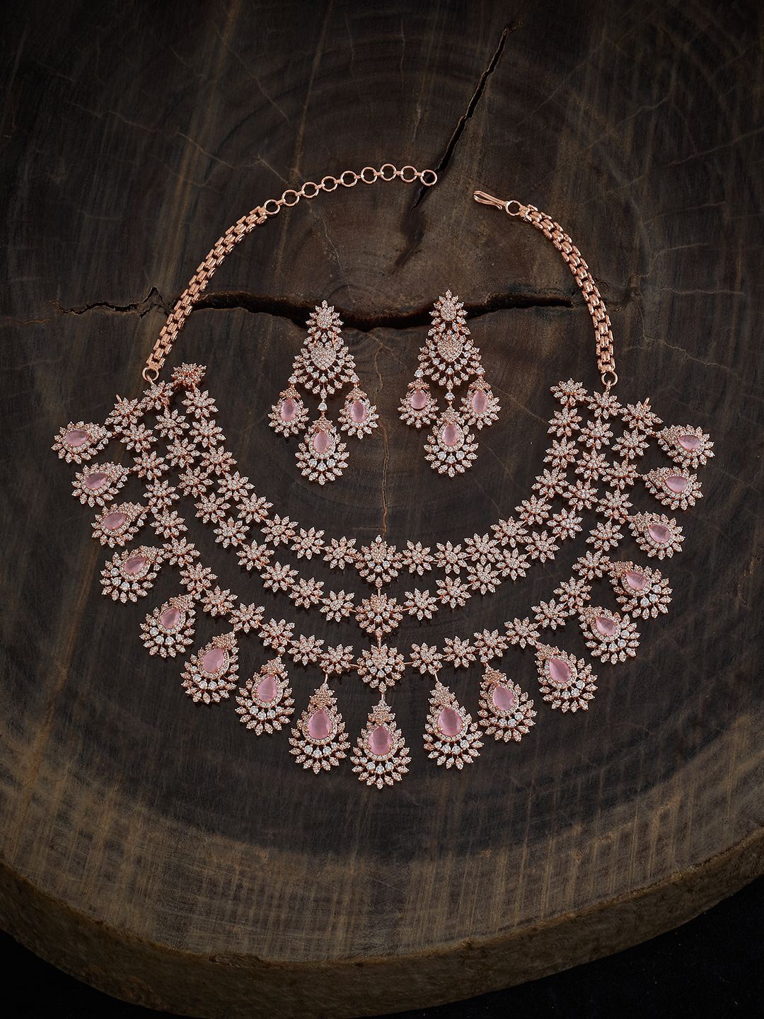 

Kushal's Fashion Jewellery Rose-Gold Plated Cubic Zirconia Studded Jewellery Set
