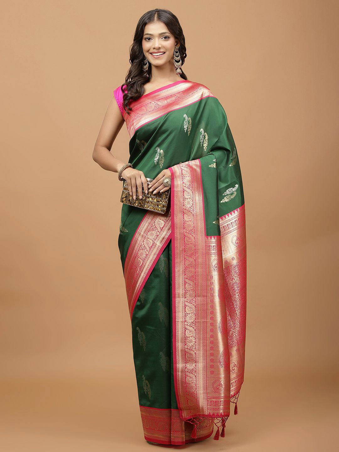 

Meena Bazaar Women Woven Design ZarSaree, Green