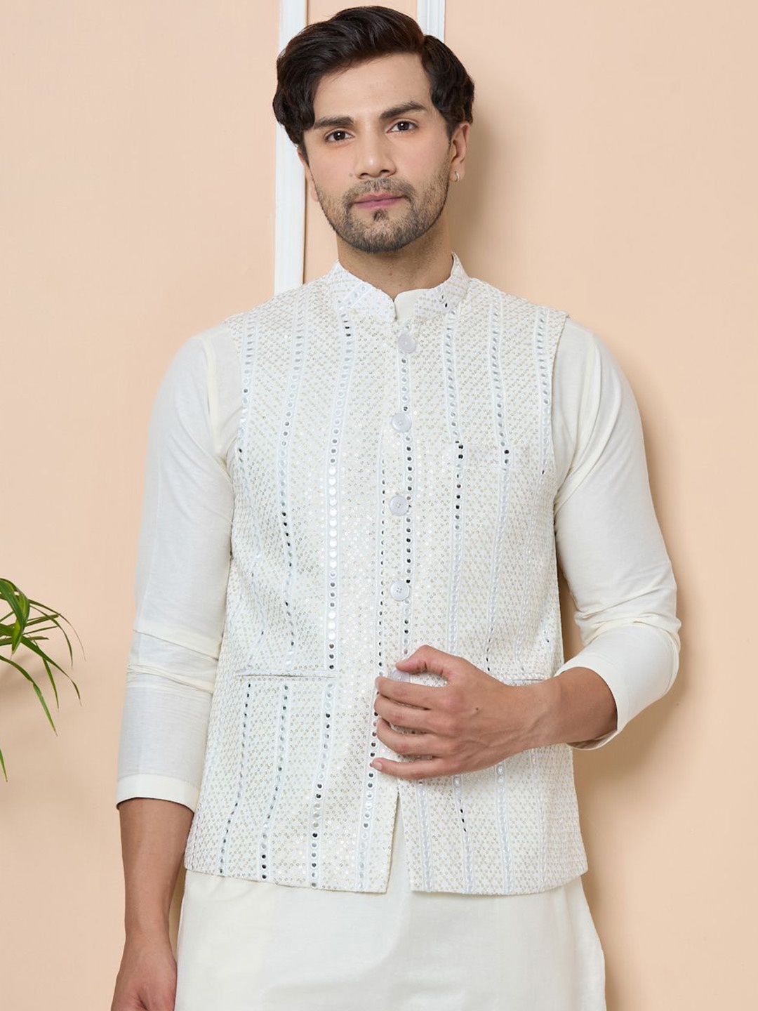 

See Designs Embellished Pure Cotton Nehru Jackets, White