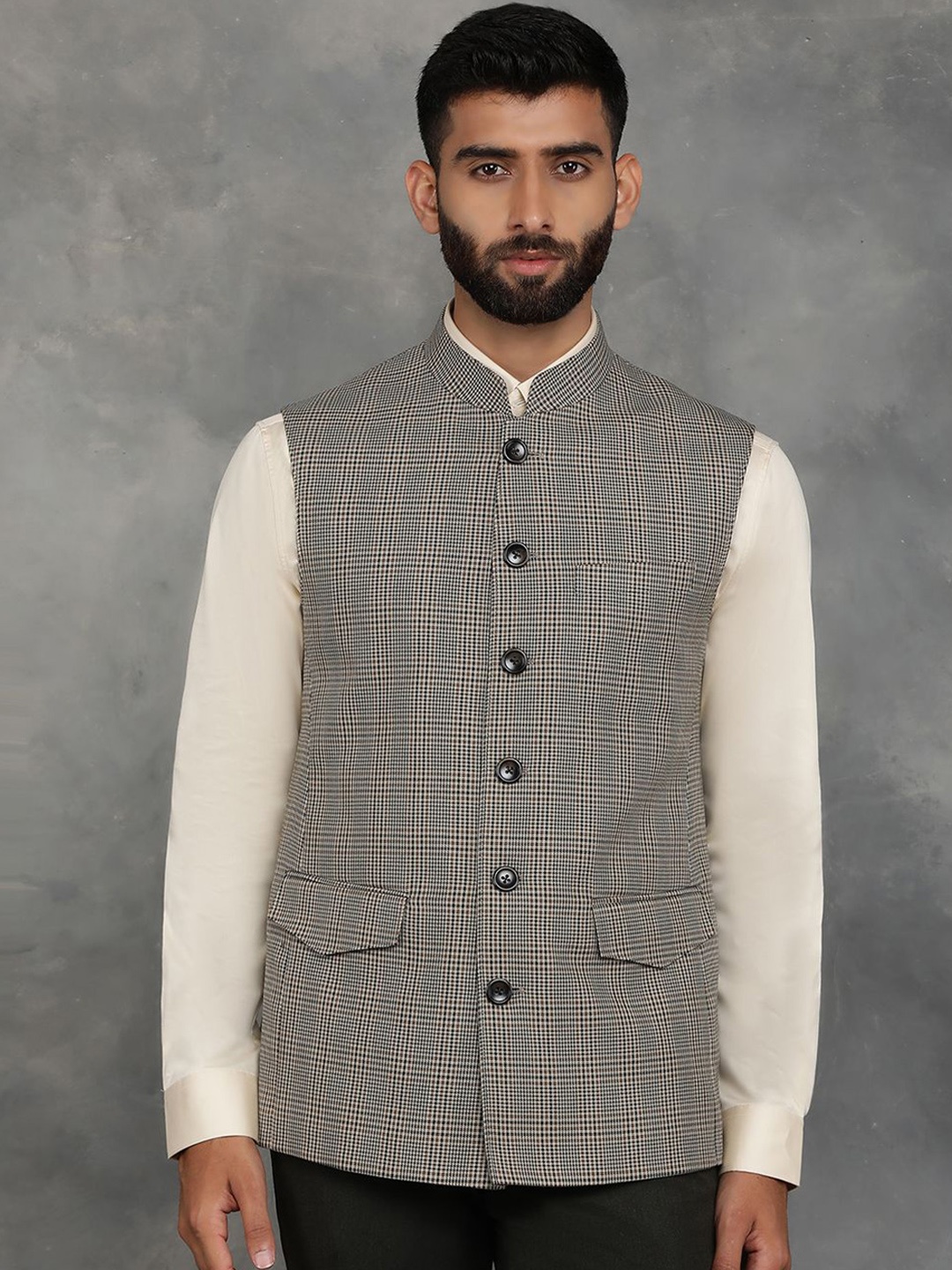 

JADE BLUE Men Checked Tailored Jacket, Black