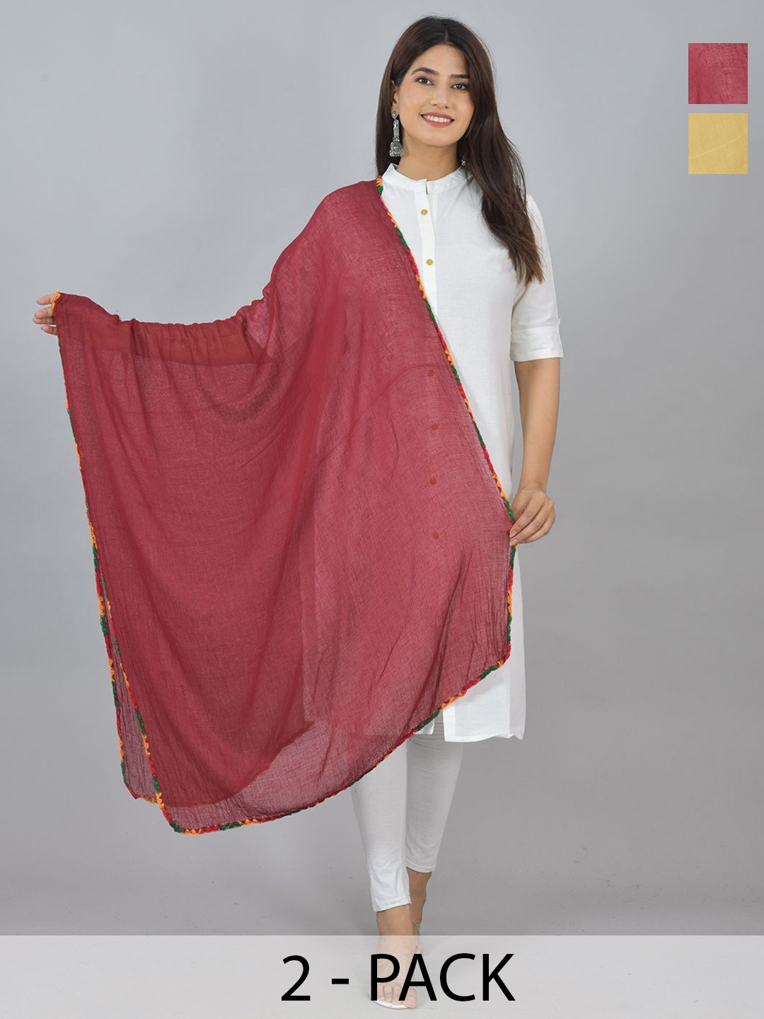 

LA FEMINAE Pack Of 2 Pure Cotton Dupattas, Beige