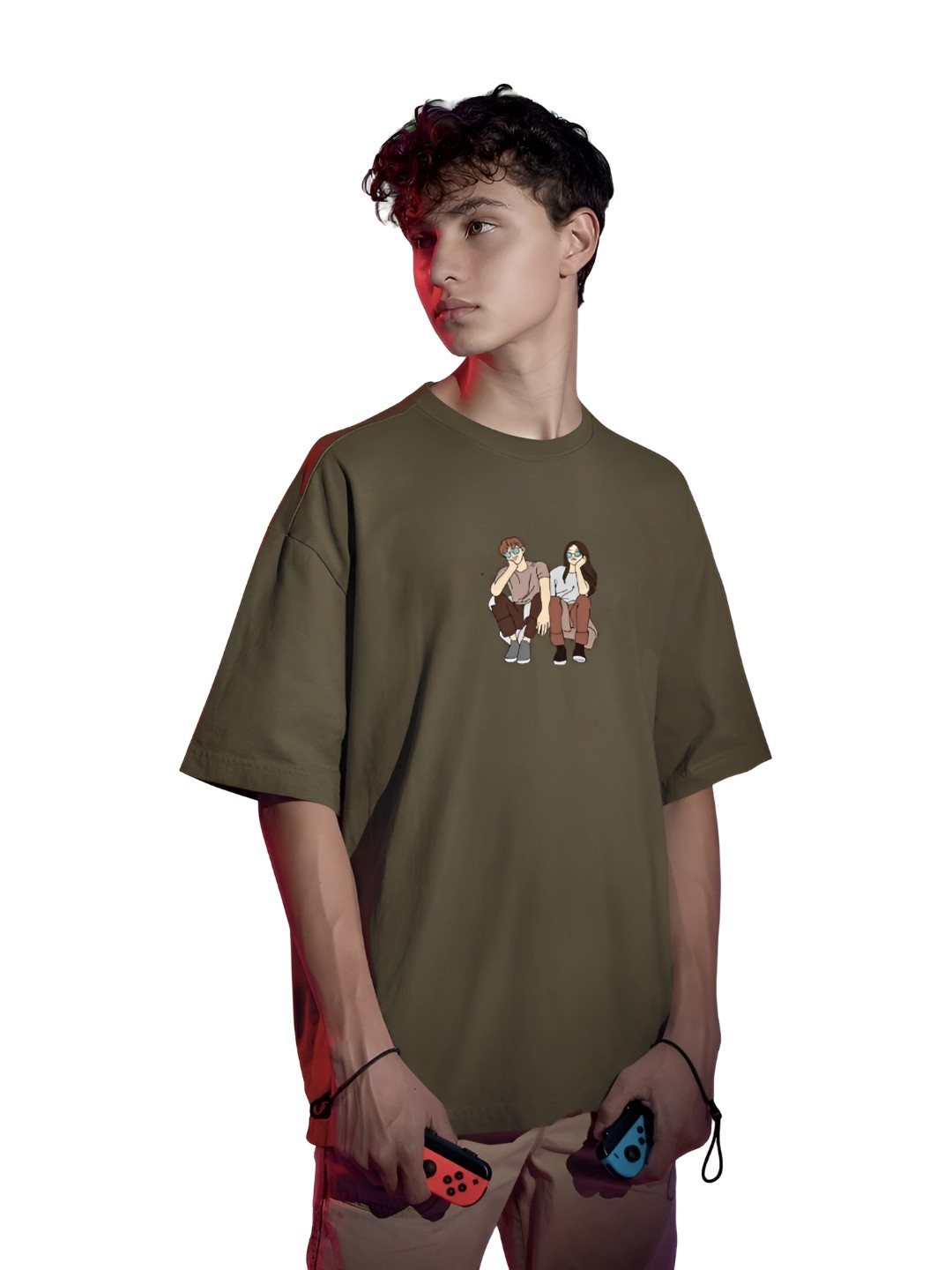 

TBS- THE BARGAIN STREET Men Bio Finish Graphic Printed Round Neck Cotton Oversized T-shirt, Olive