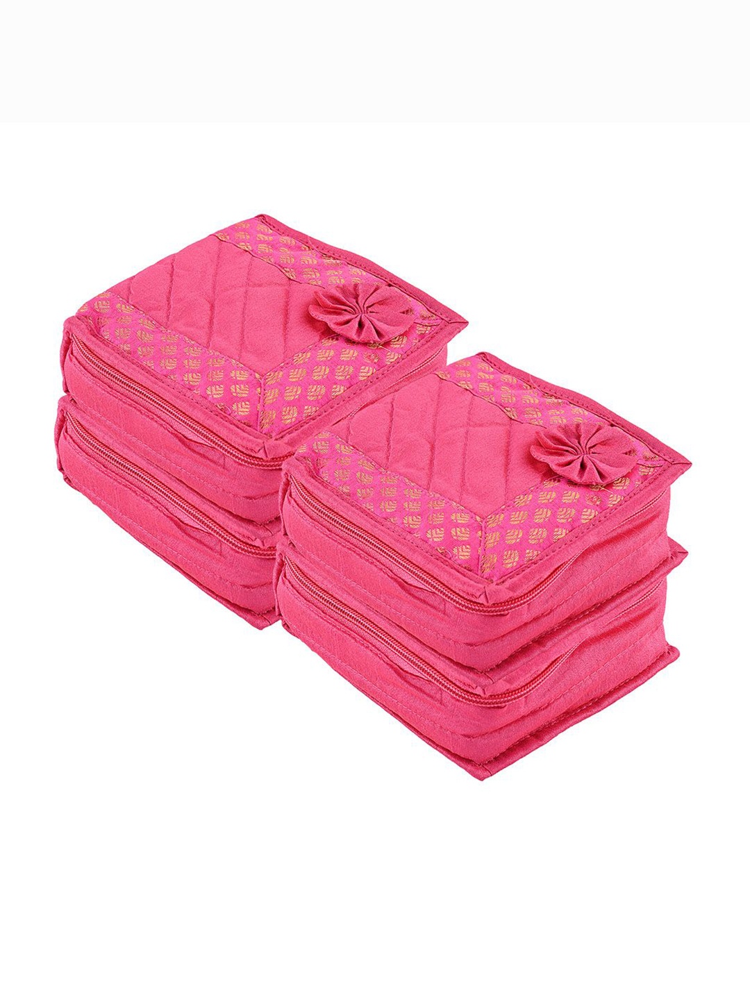 

Kuber Industries Pink 4 Pieces Floral Self Design Jewellery Organisers
