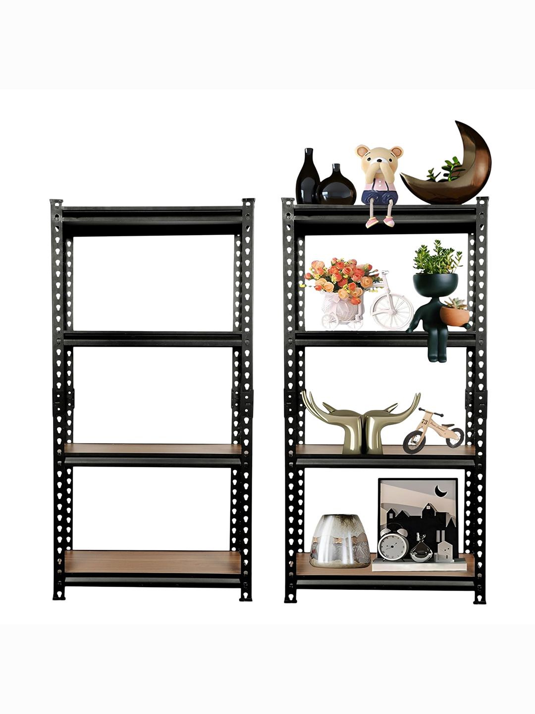 

Kuber Industries Black & Brown 2 Pieces 4 Tier Adjustable Iron Organizers