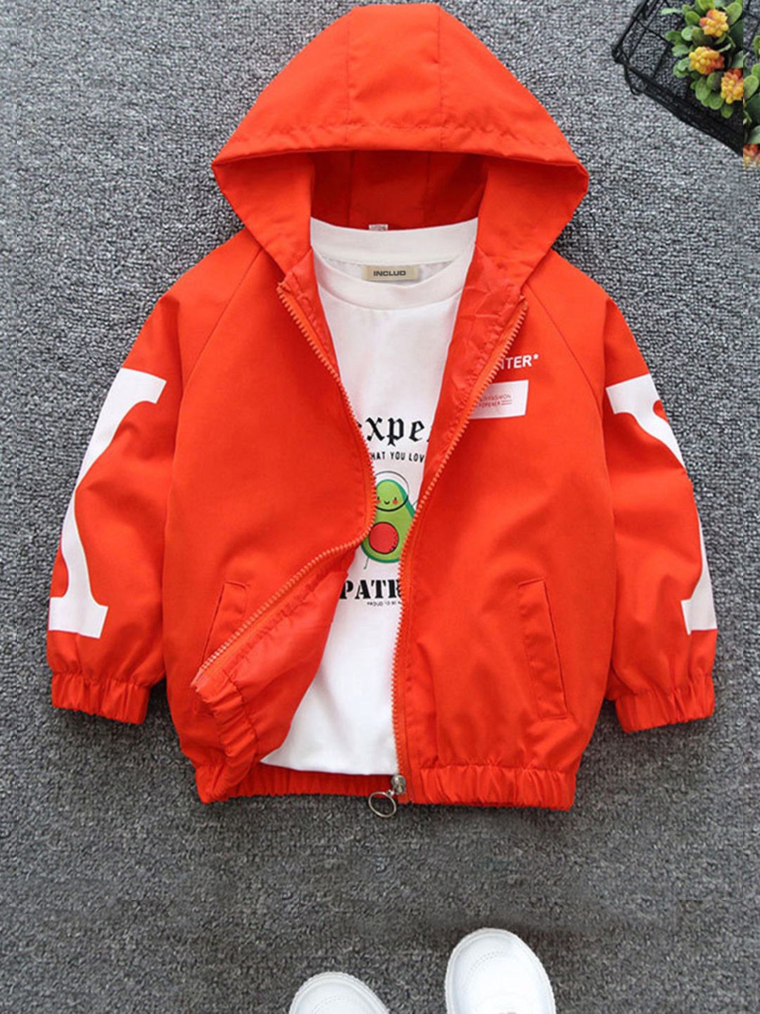 

INCLUD Boys Abstract Printed Cotton Open Front Jacket, Orange