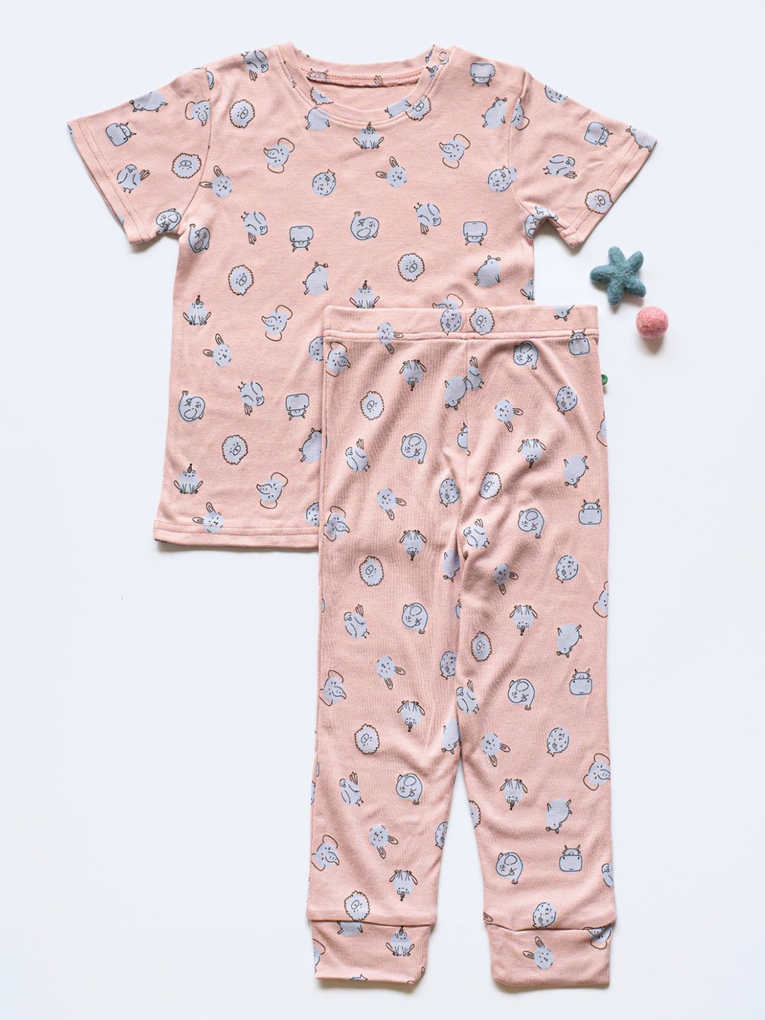 

cocoon care Kids Conversational Printed Pure Cotton Night suits, Pink
