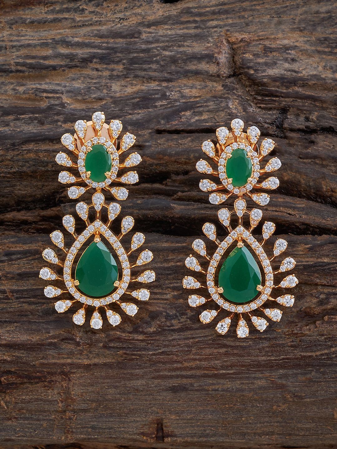 

Kushal's Fashion Jewellery Gold-Plated Teardrop Shaped Cubic Zirconia Drop Earrings