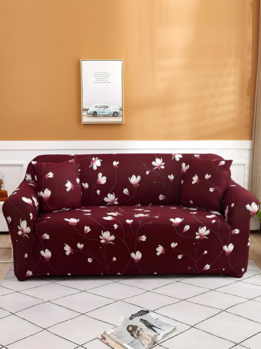 

Story@home Maroon & White Printed 3 Seater Stretchable Sofa Cover With Arms