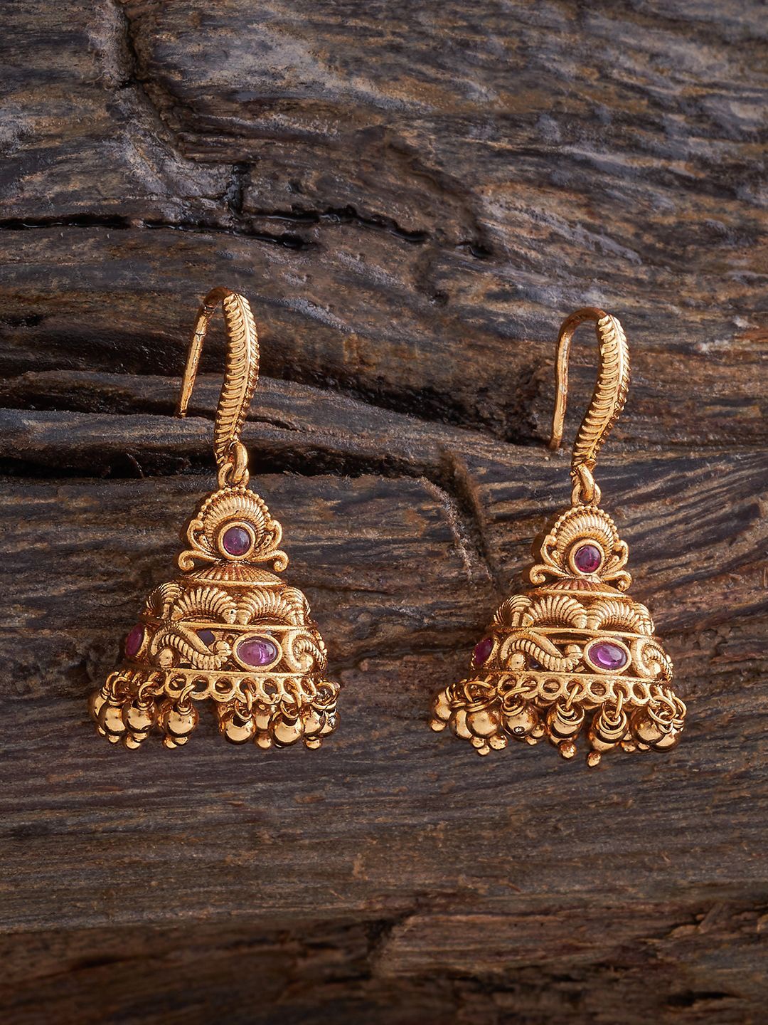 

Kushal's Fashion Jewellery Gold-Plated Stones Studded Dome Shaped Jhumkas