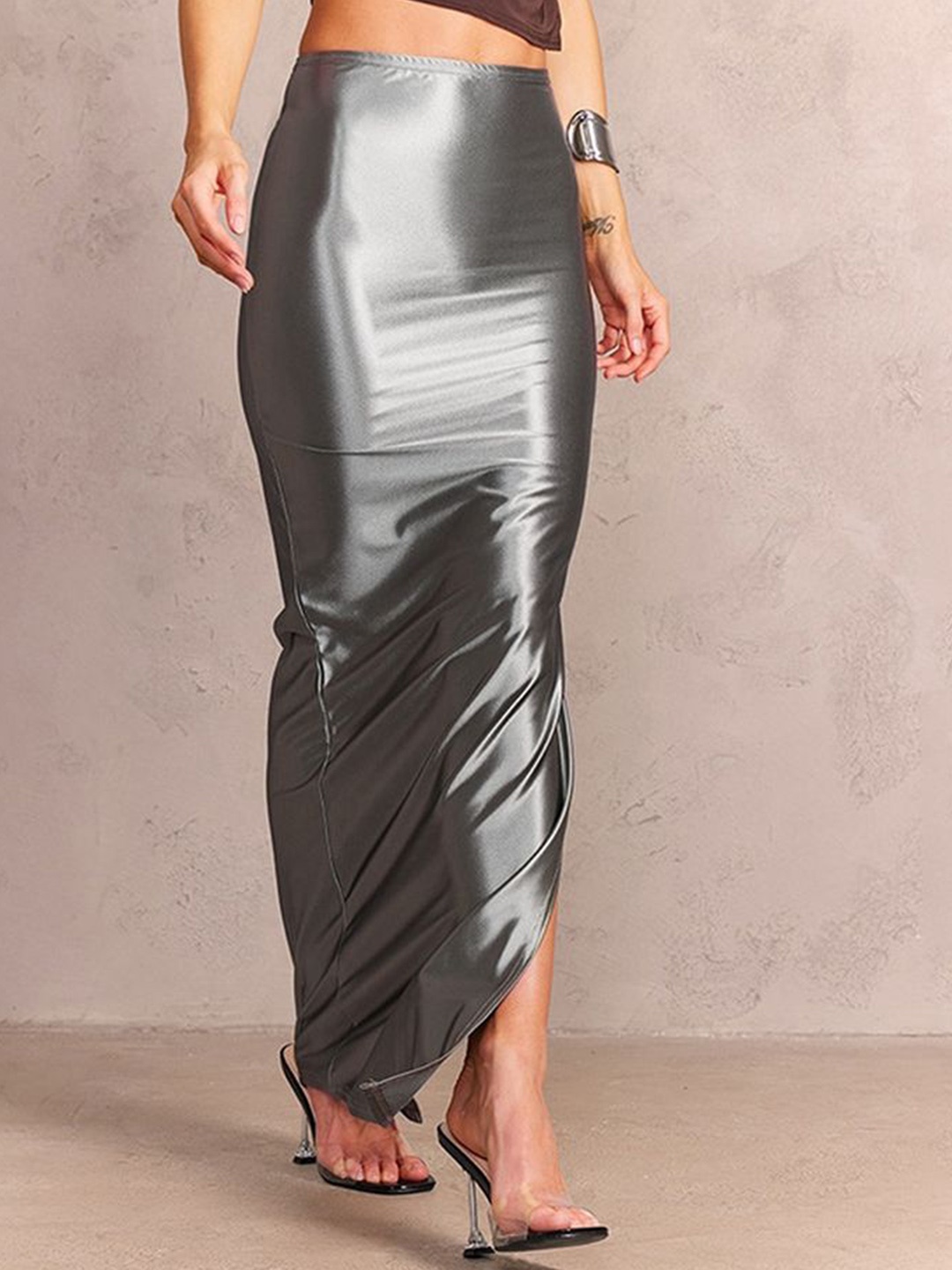 

LULU & SKY A-Line Side Slit Maxi Skirt, Grey