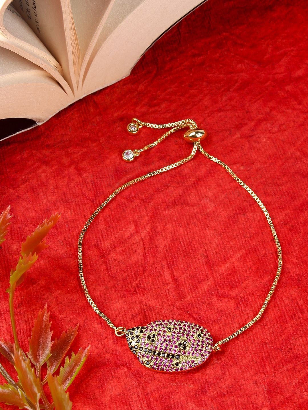

KPOP Brass Gold-Plated Cubic Zirconia Studded Charm Bracelet