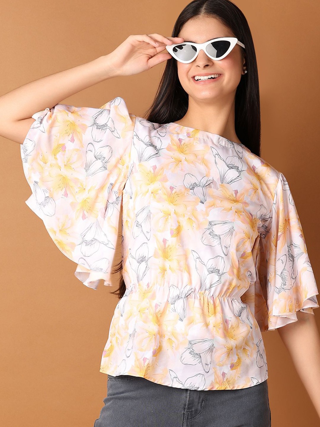 

V-Mart Women Floral Printed Round Neck Top, White