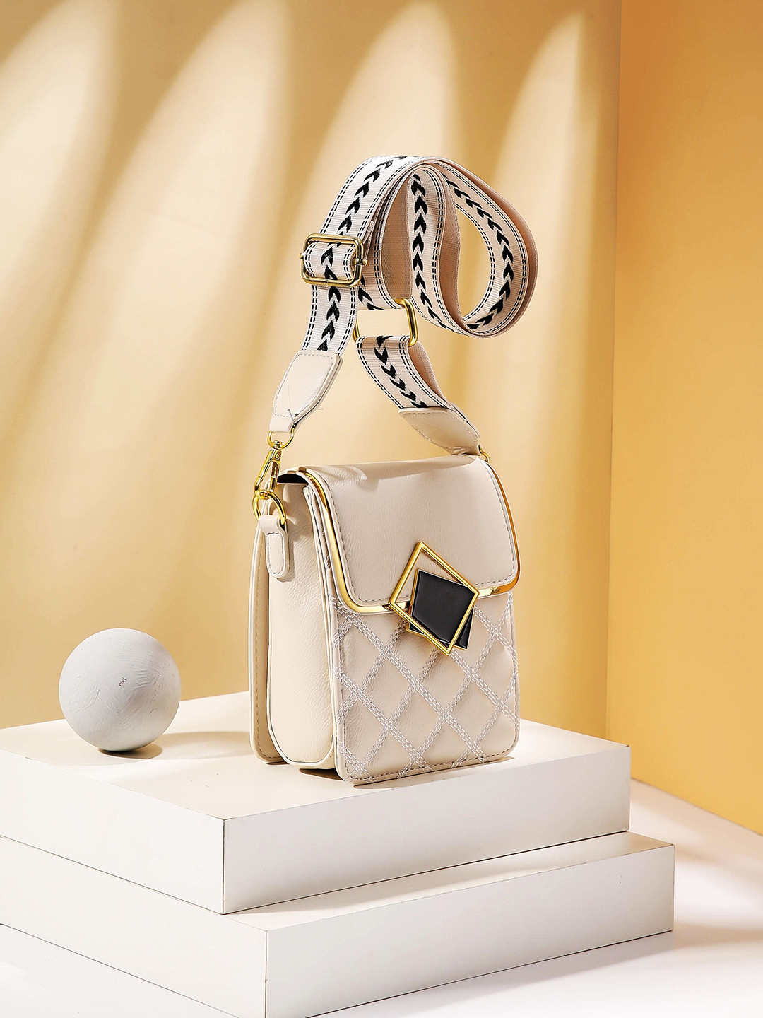 

Diva Dale Women PU Quilted Structured Sling Bag, White