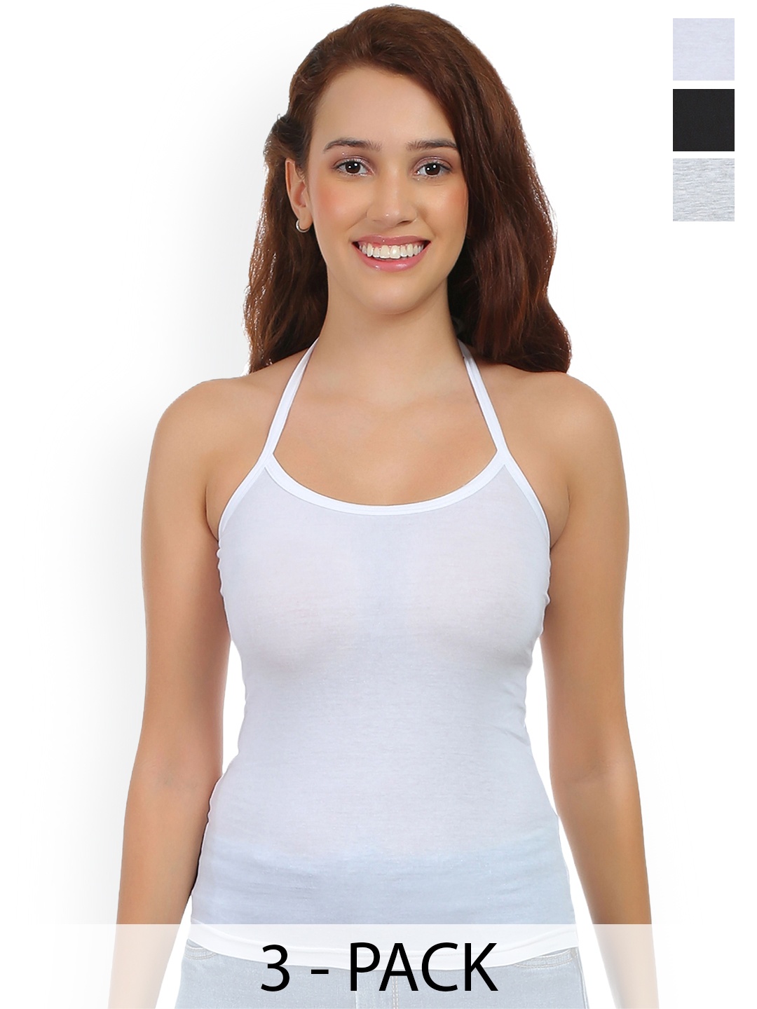 

SELFCARE Pack Of 3 Women Cotton Camisoles, Grey