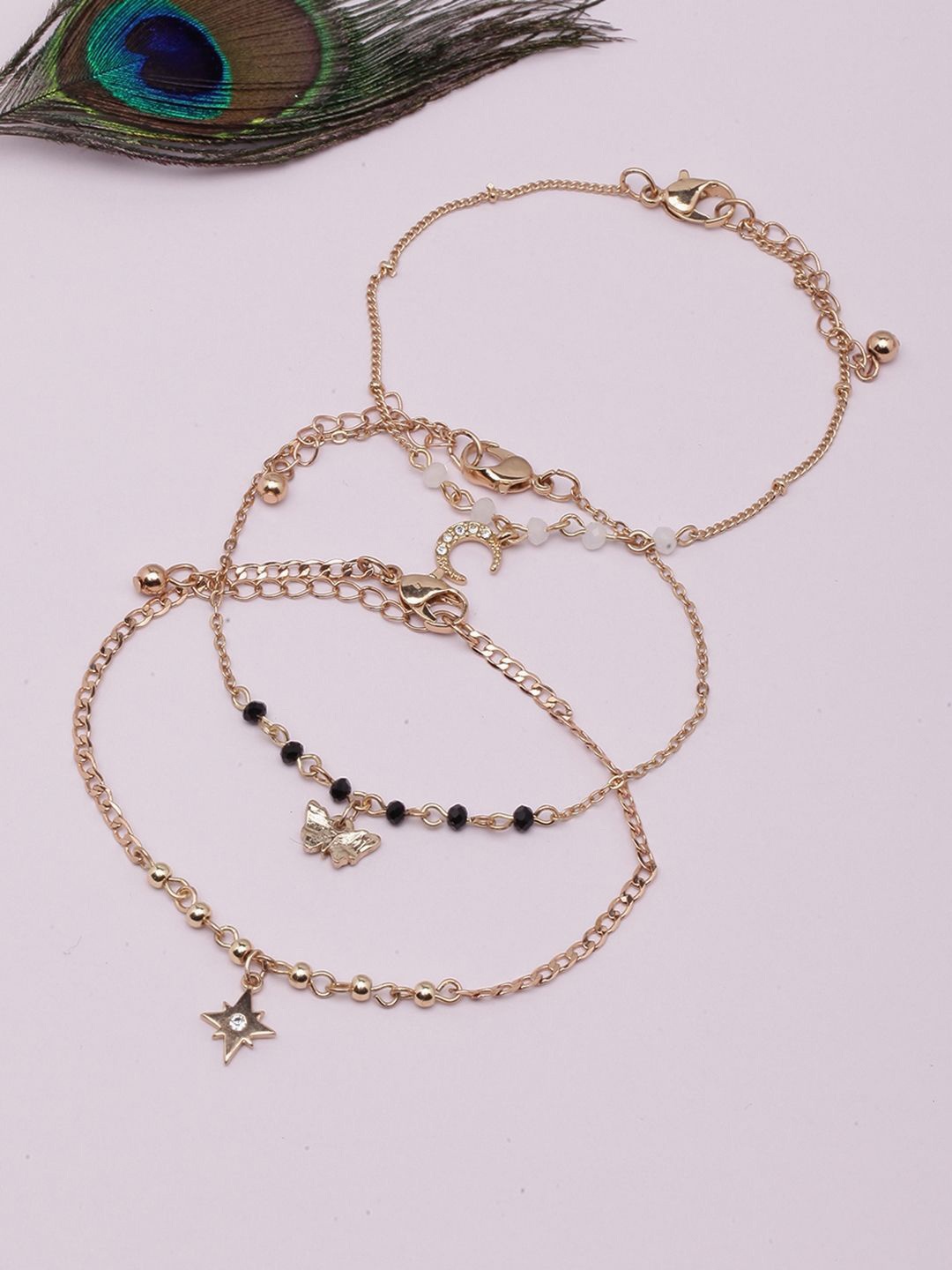 

KPOP Women 3 Brass Gold-Plated Charm Bracelet