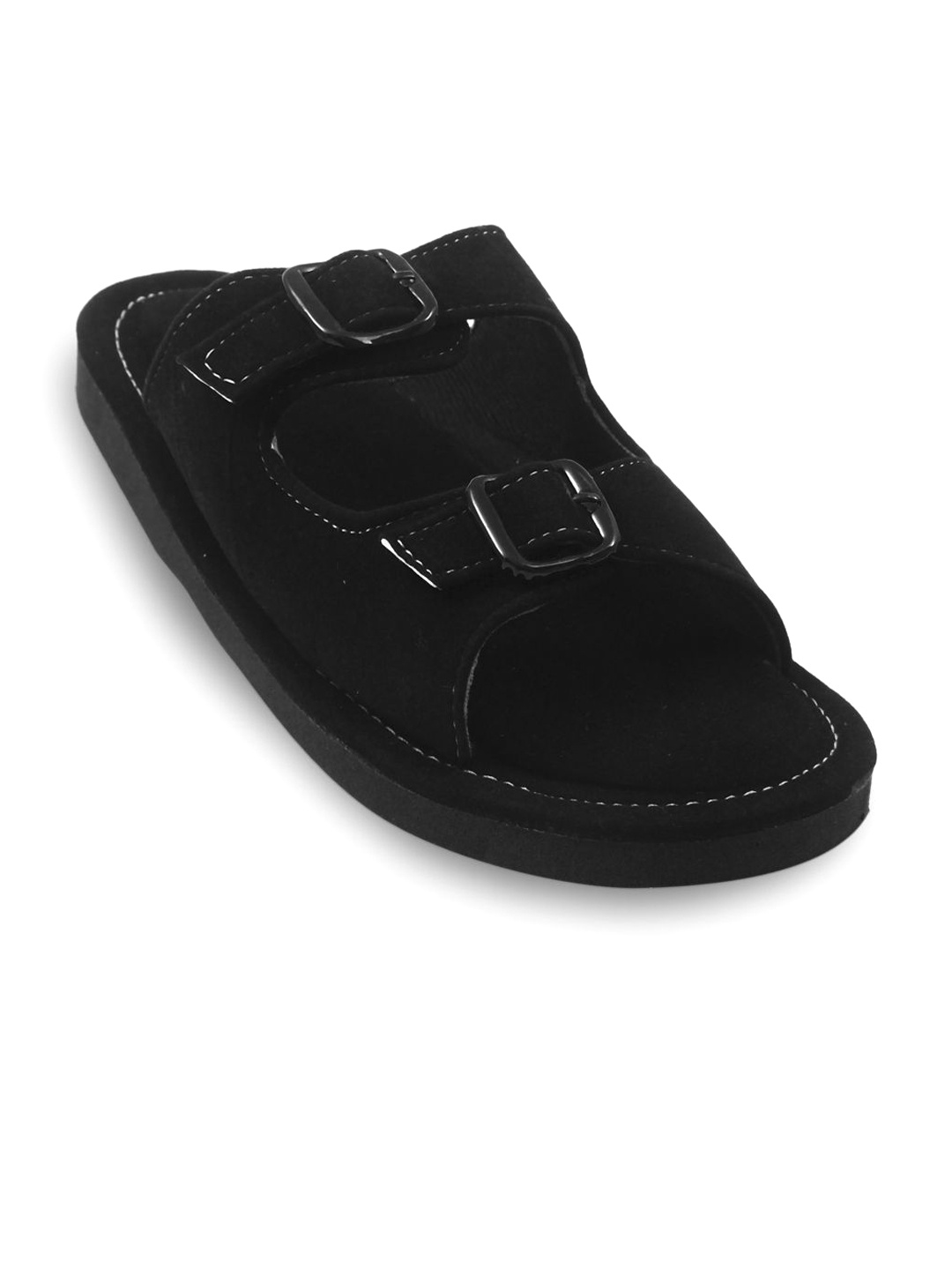 

Apratim Men Mules with Buckles Flats, Black