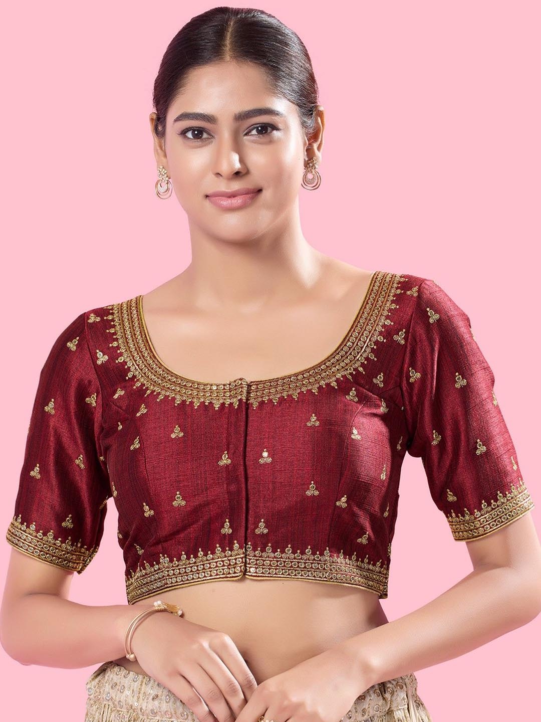 

Mmore Embroidered Readymade Padded Saree Blouse, Maroon