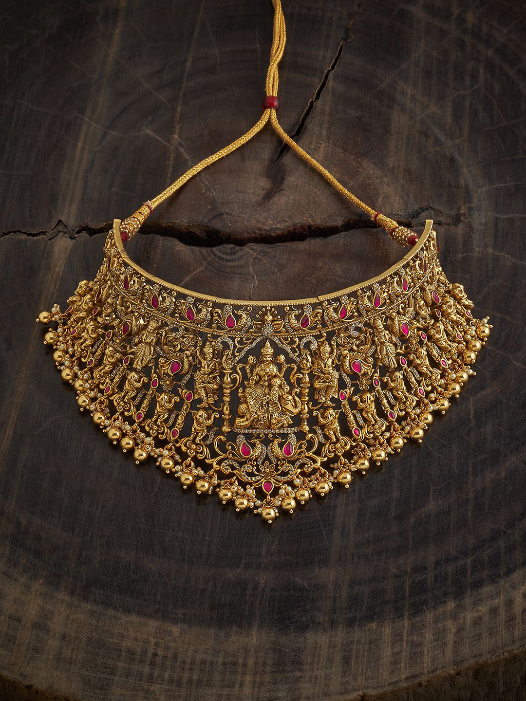 

Kushal's Fashion Jewellery 92.5 Pure Silver Gold-Plated Cubic Zirconia Temple Necklace