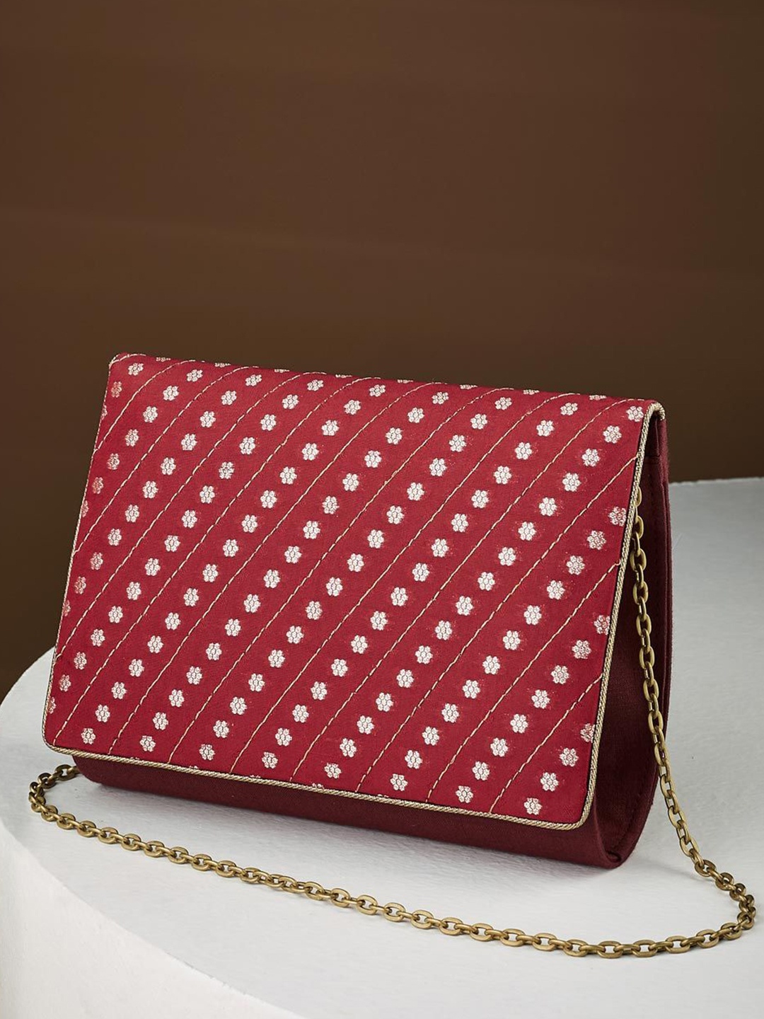 

Fabindia Striped Brocade Purse Clutch, Red