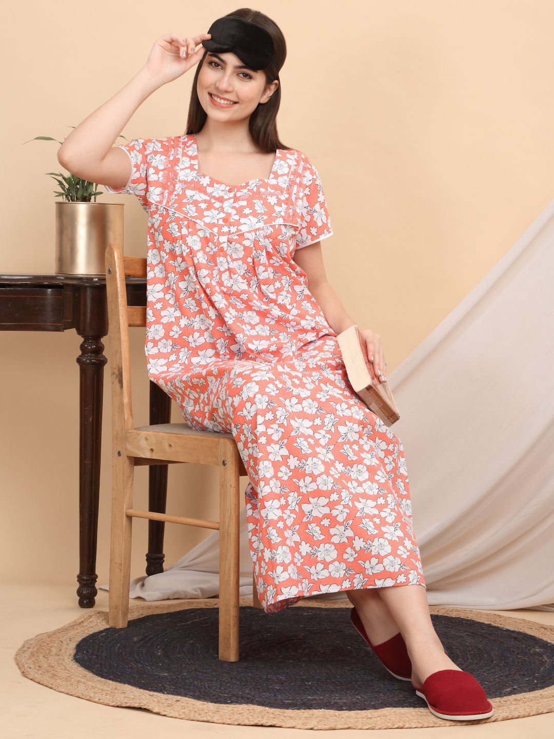

Sweet Dreams Pure Cotton Printed Maxi Nightdress, Peach