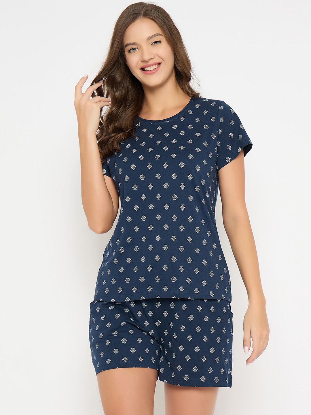 

Clovia Women Floral Printed Night suit, Blue