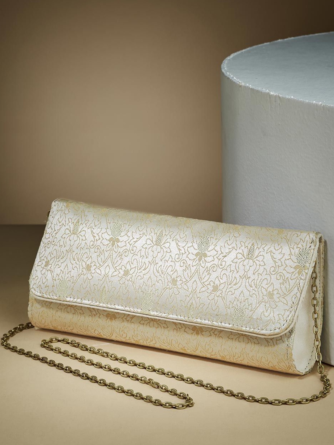 

Fabindia Floral Woven Design Brocade Purse Clutch, Off white