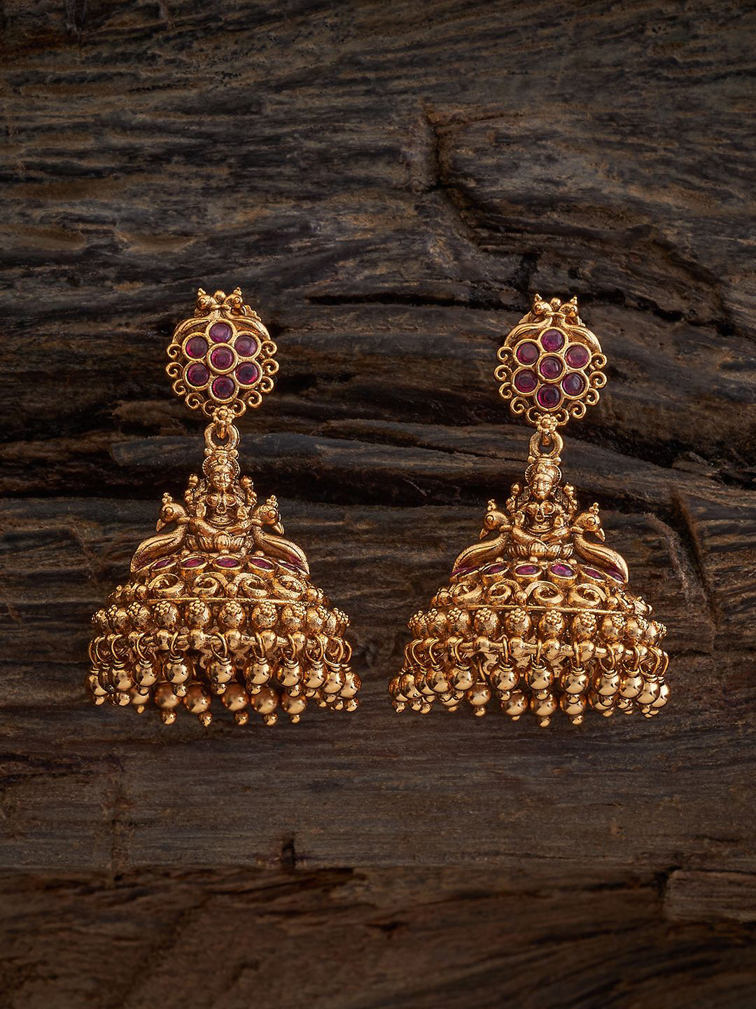 

Kushal's Fashion Jewellery Gold-Plated Dome Shaped Jhumkas, Red