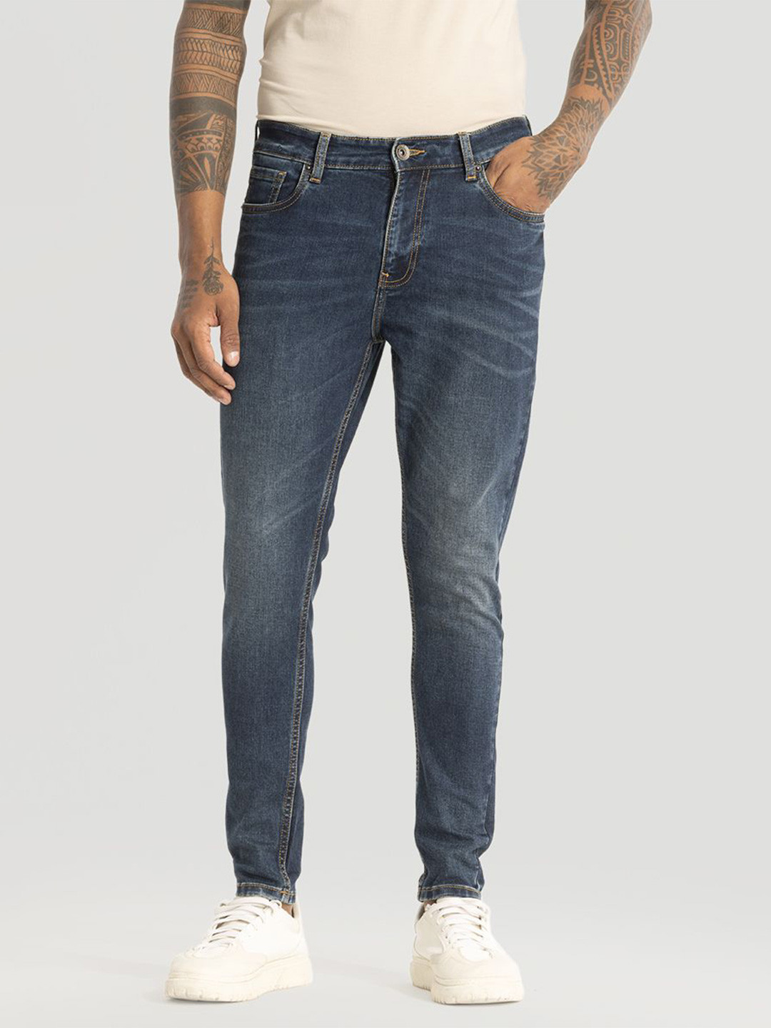 

Snitch Men Narrow Skinny Fit Light Fade Stretchable Jeans, Blue