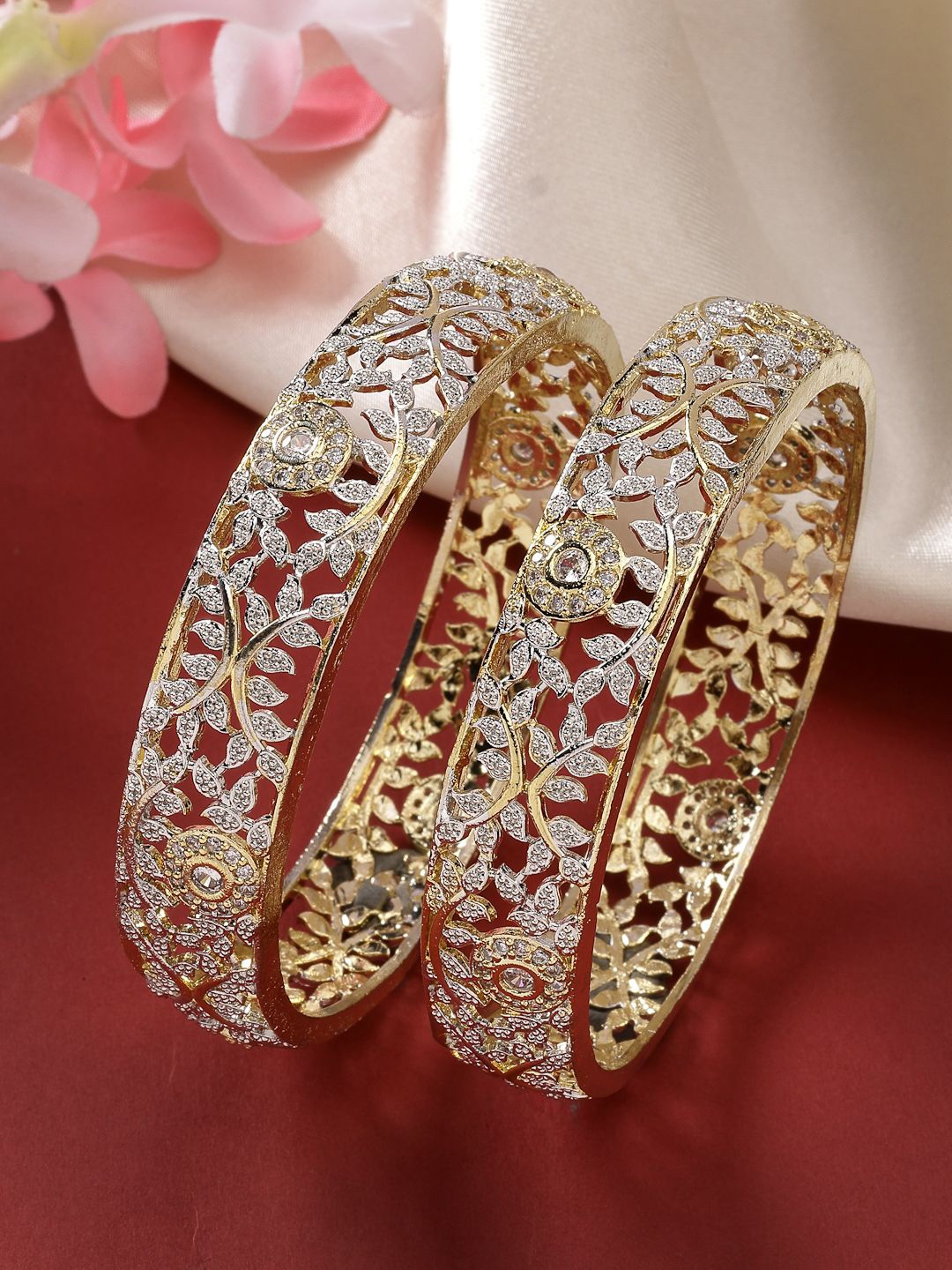 

NVR Set Of 2 Gold Plated American Diamond Stone Studded Bangles
