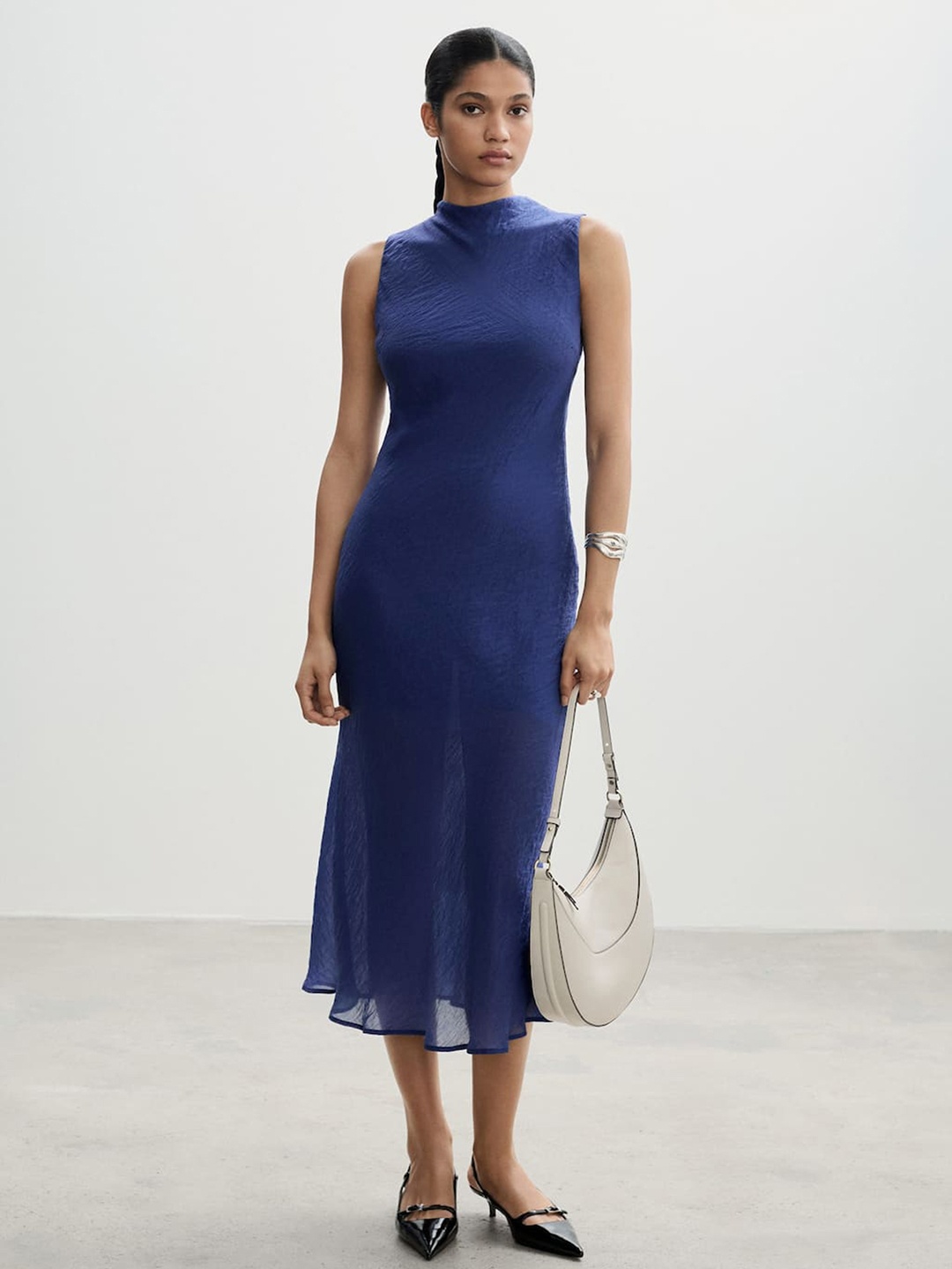 

MANGO Semi-Sheer Sheath Midi Dress, Blue