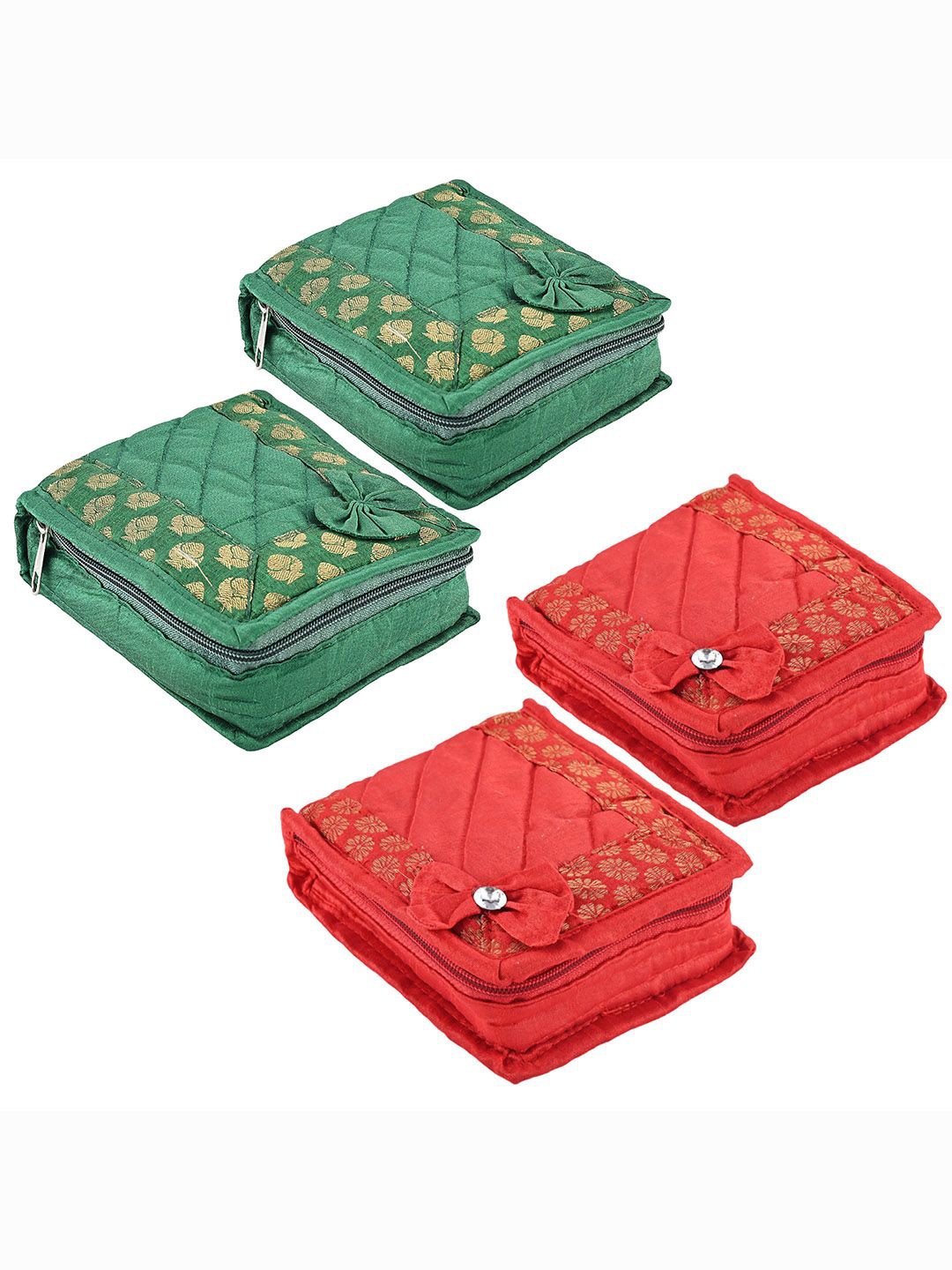 

Kuber Industries Red & Green 4 Pieces Floral Self Design Jewellery Organisers
