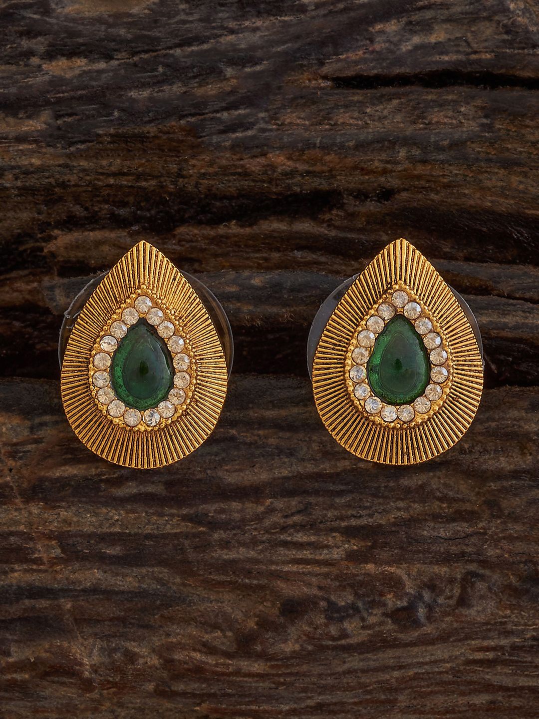 

Kushal's Fashion Jewellery Gold-Plated Teardrop Shaped Cubic Zirconia Antique Studs