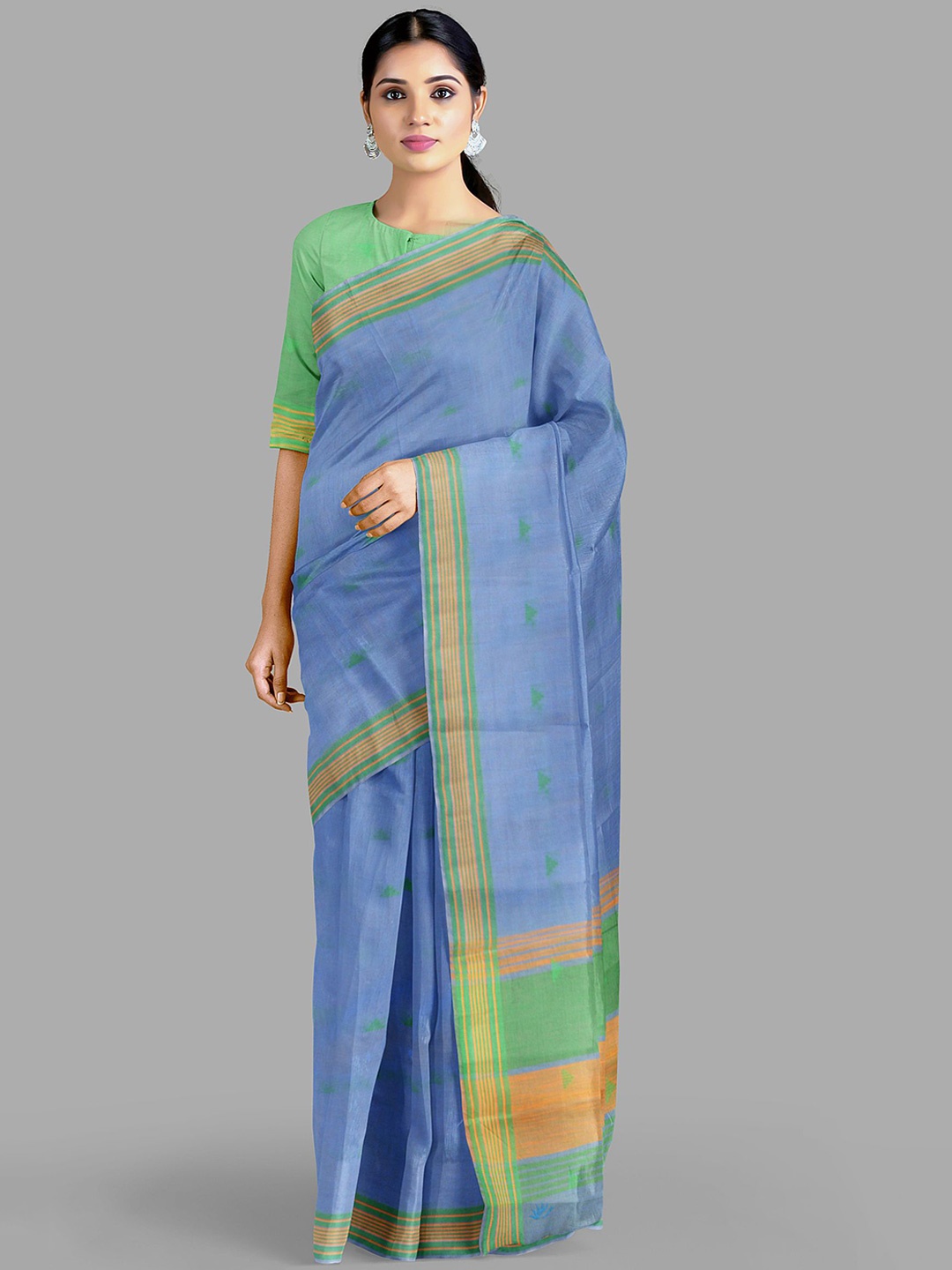

The Chennai Silks Floral Zari Pure Cotton Kanjeevaram Saree, Blue