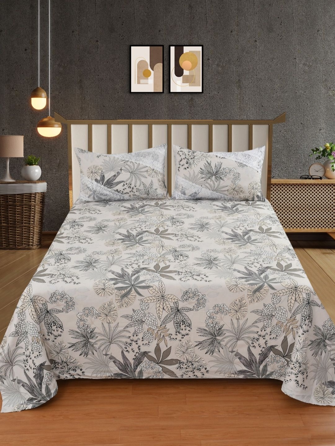 

BELVOSTUM Black & Off White 250 TC King Bedsheet with 2 Pillow Covers