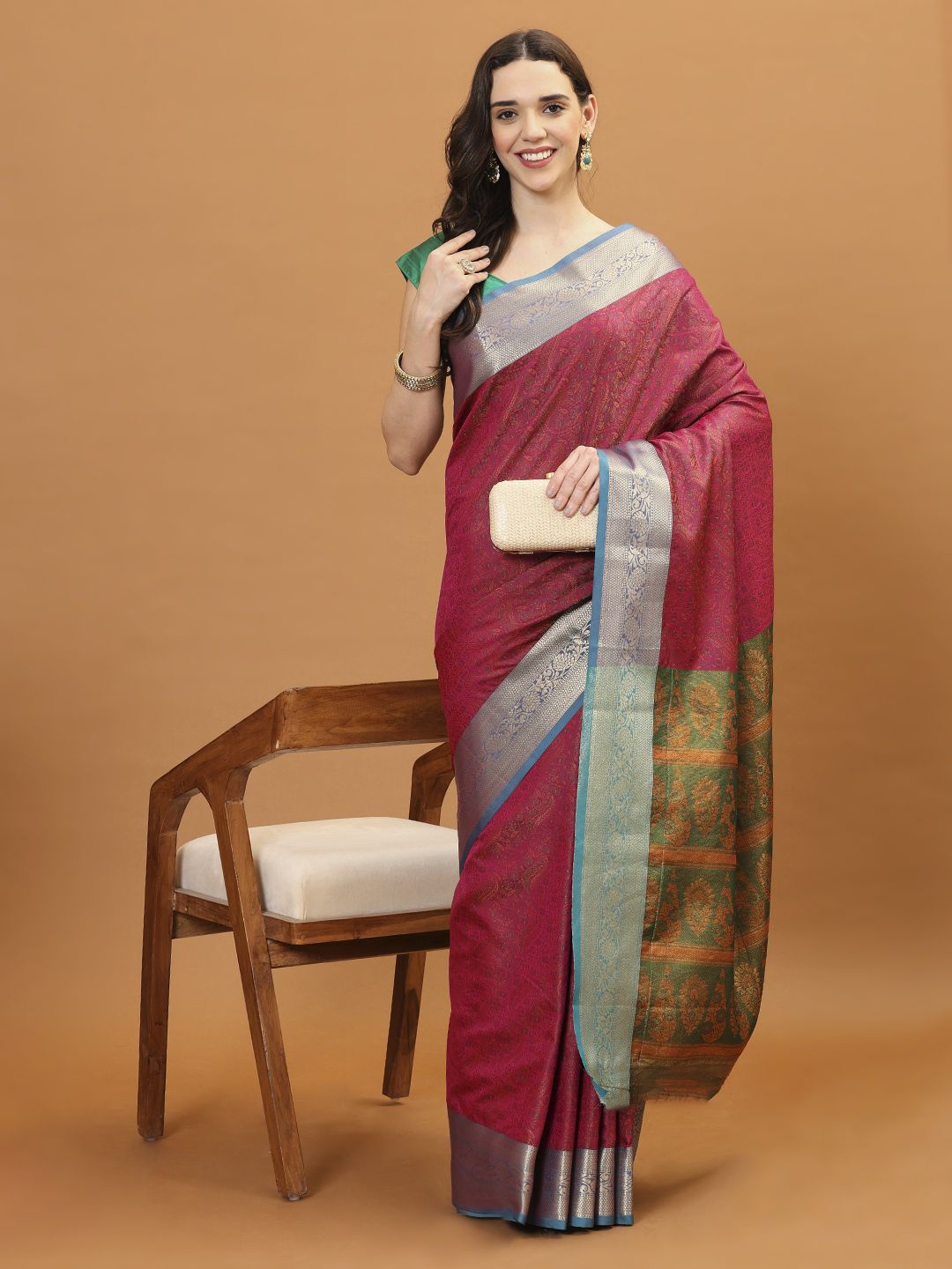 

Meena Bazaar Woven Design Zari Saree, Pink
