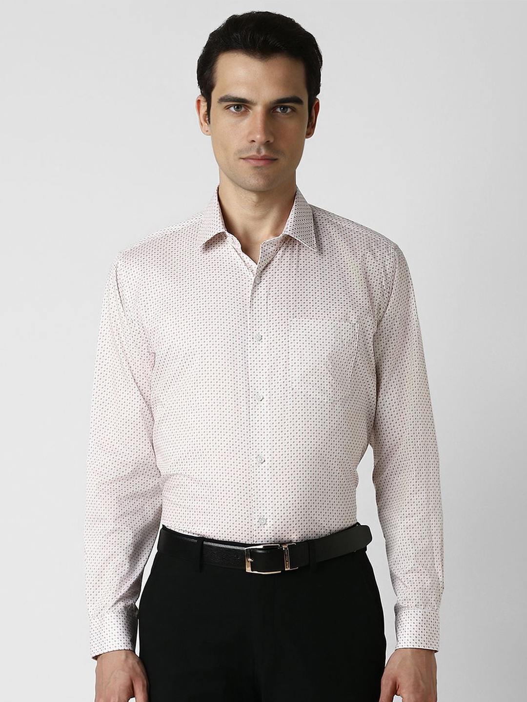 

Van Heusen Men Spread Collar Micro Ditsy Printed Cotton Formal Shirt, White