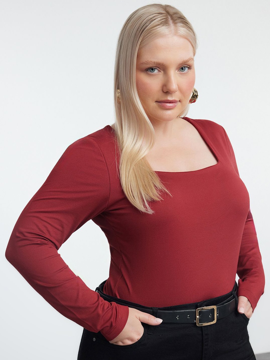 

Trendyol Square Neck Pure Cotton Bodysuit, Burgundy