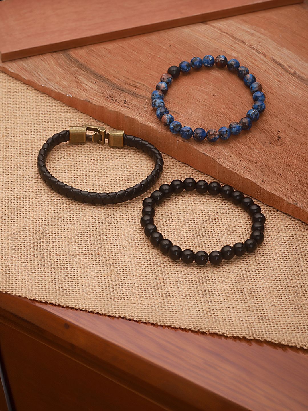 

Jazz and Sizzle Men Set Of 3 Brass Elasticated Bracelet, Black